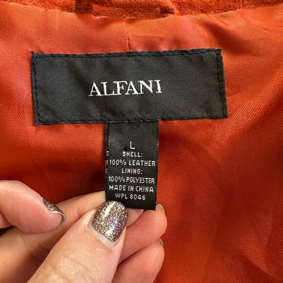 Alfani Burnt Orange Suede Leather Blazer Jacket L Statement Western Boho Artsy - Picture 7 of 9
